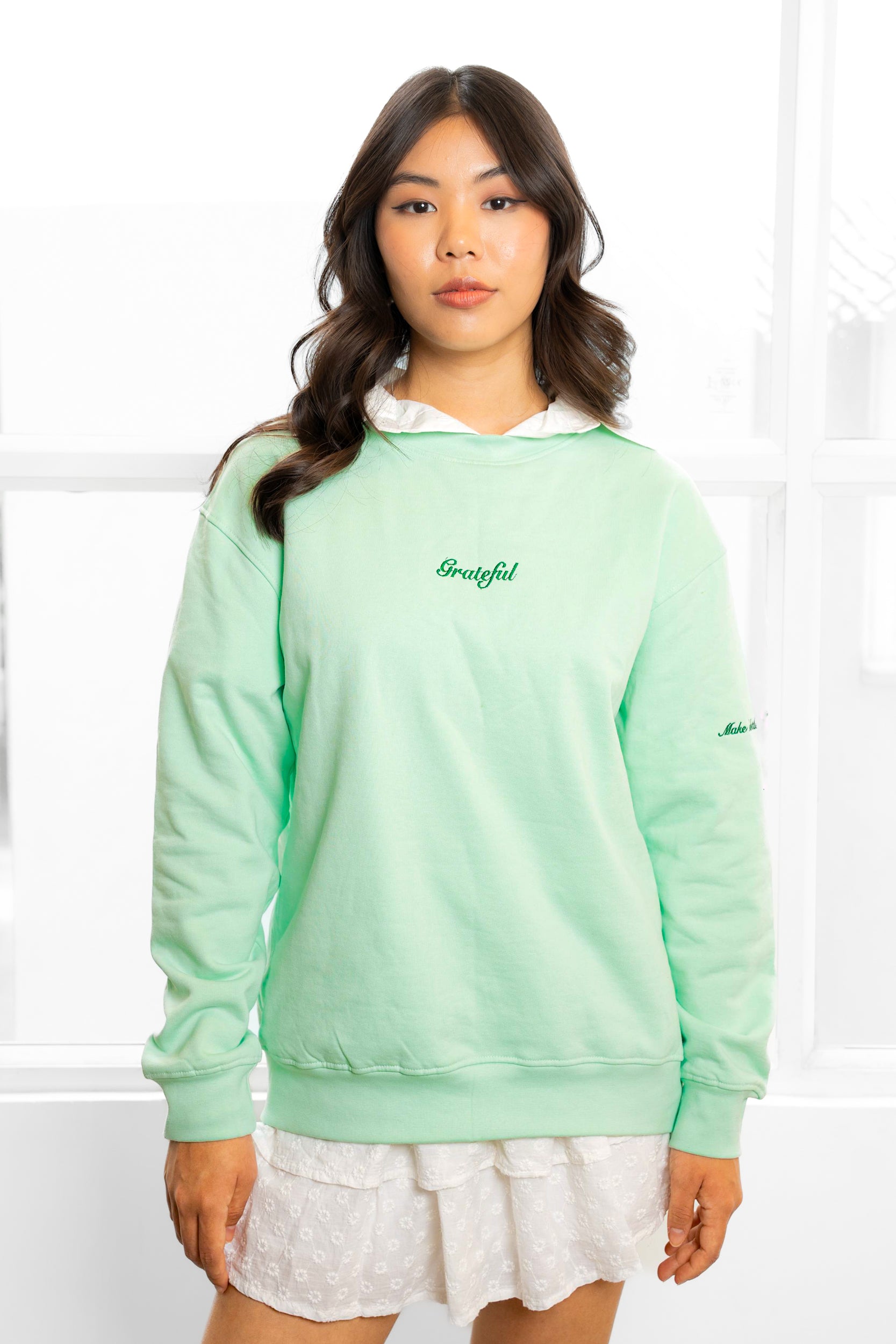 High quality GRATEFUL ~ Hand Embroidered Raglan Sweatshirt